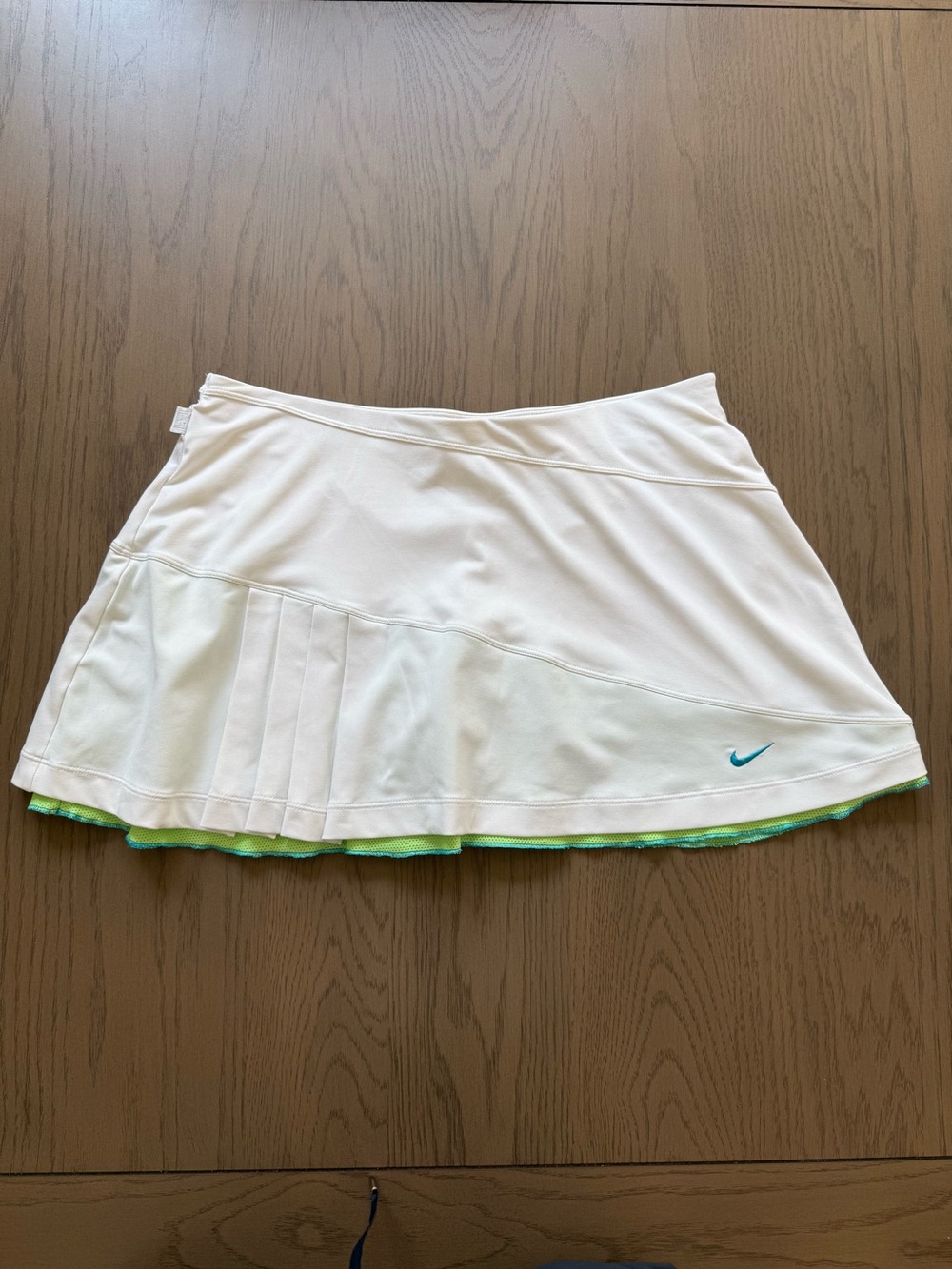 Nike White Tennis Skort with Teal Logo and Lime Green Mesh Size Med